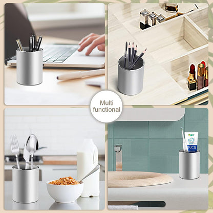 Metal Pen Holder Aluminum Pencil Holder for desk, Round Desktop Organizer and Black Pencil Cup for Office, School, Home and Stationary Supplies (3.15 x 3.15 x 3.94 Inches)