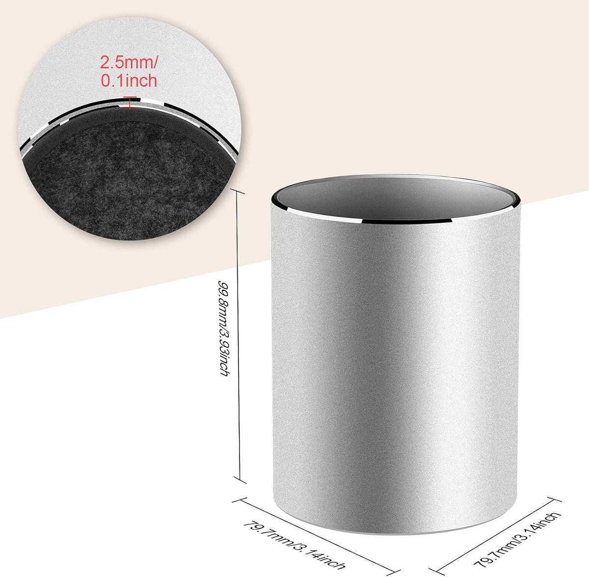 Metal Pen Holder Aluminum Pencil Holder for desk, Round Desktop Organizer and Black Pencil Cup for Office, School, Home and Stationary Supplies (3.15 x 3.15 x 3.94 Inches)