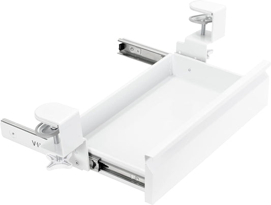 16 inch Clamp-On Sliding Pull-out Drawer without Shell for Office Desk, Storage Organizer for Sit Stand Workstation, White, DESK-AC03C-W