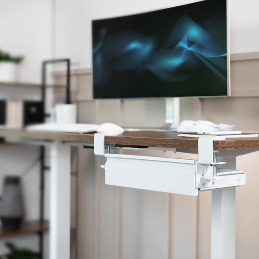 16 inch Clamp-On Sliding Pull-out Drawer without Shell for Office Desk, Storage Organizer for Sit Stand Workstation, White, DESK-AC03C-W