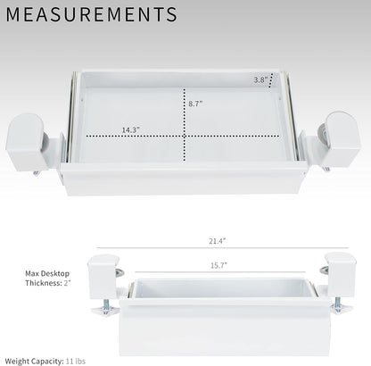16 inch Clamp-On Sliding Pull-out Drawer without Shell for Office Desk, Storage Organizer for Sit Stand Workstation, White, DESK-AC03C-W