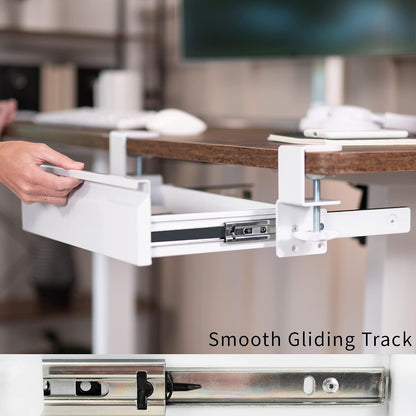 16 inch Clamp-On Sliding Pull-out Drawer without Shell for Office Desk, Storage Organizer for Sit Stand Workstation, White, DESK-AC03C-W