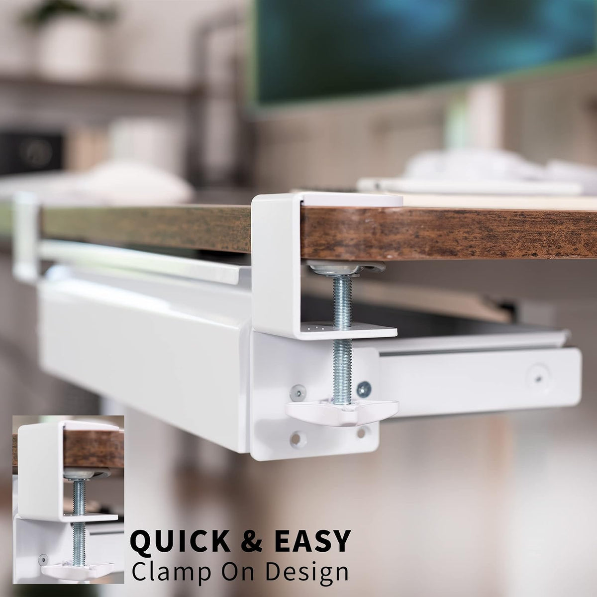 16 inch Clamp-On Sliding Pull-out Drawer without Shell for Office Desk, Storage Organizer for Sit Stand Workstation, White, DESK-AC03C-W