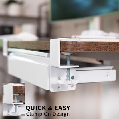 16 inch Clamp-On Sliding Pull-out Drawer without Shell for Office Desk, Storage Organizer for Sit Stand Workstation, White, DESK-AC03C-W