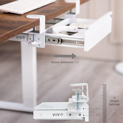 16 inch Clamp-On Sliding Pull-out Drawer without Shell for Office Desk, Storage Organizer for Sit Stand Workstation, White, DESK-AC03C-W