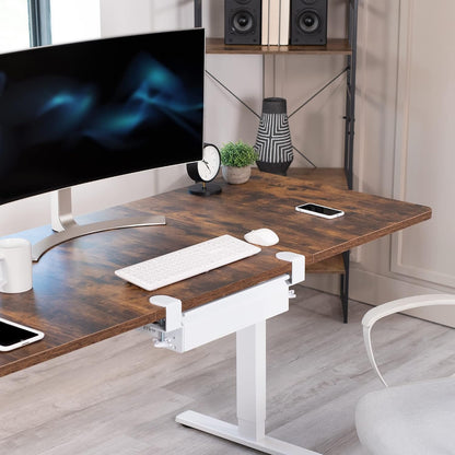 16 inch Clamp-On Sliding Pull-out Drawer without Shell for Office Desk, Storage Organizer for Sit Stand Workstation, White, DESK-AC03C-W
