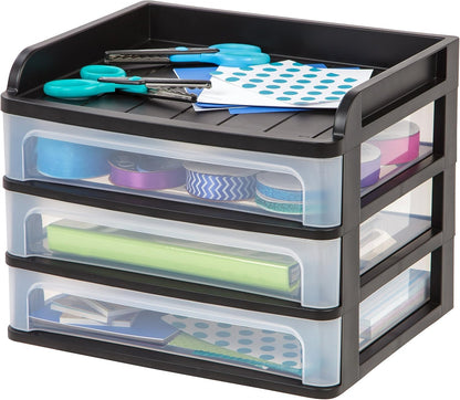 3-Drawer Medium Desktop Organizer with Paper Tray, Black