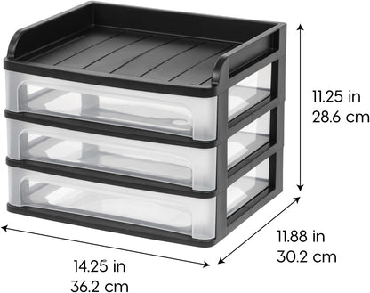 3-Drawer Medium Desktop Organizer with Paper Tray, Black