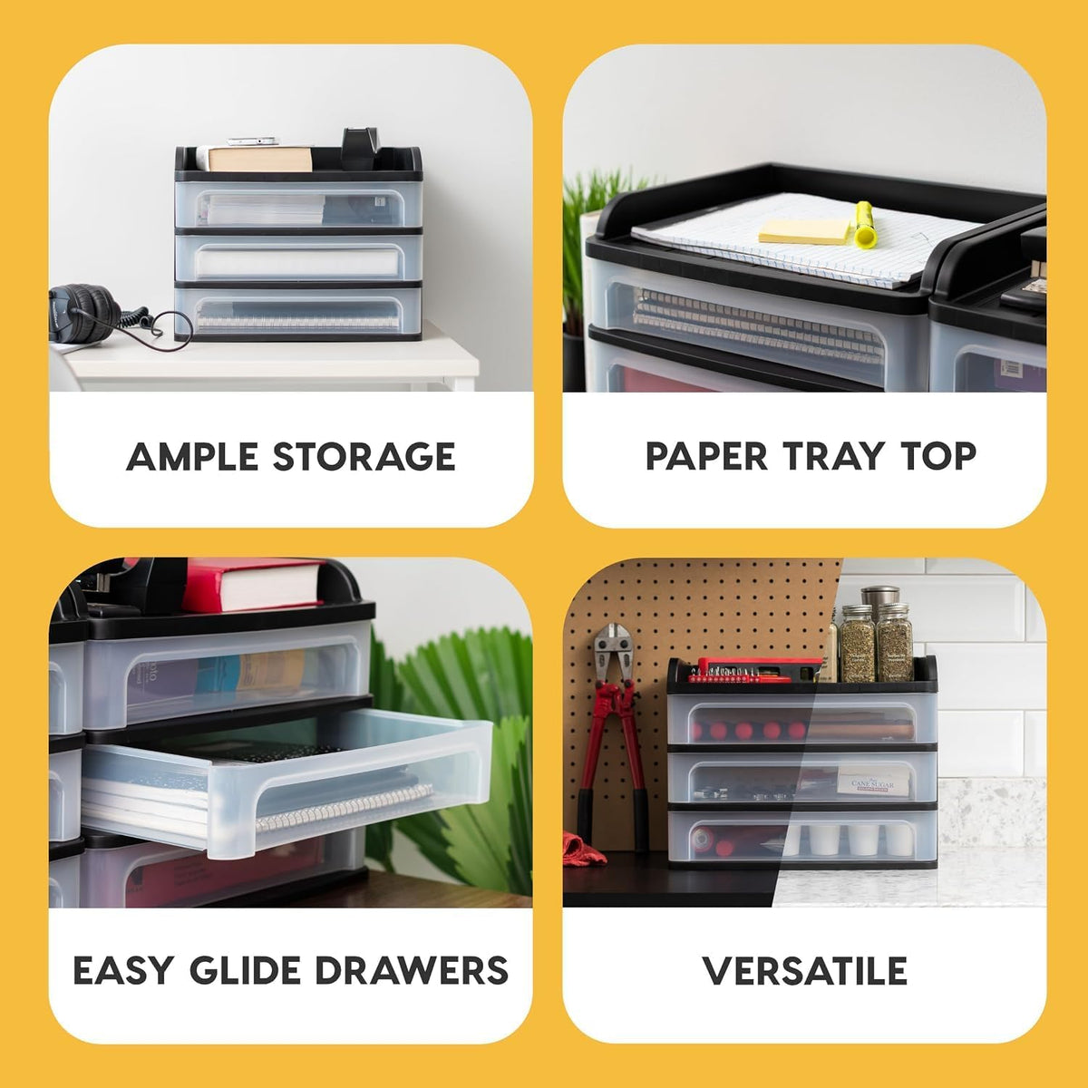 3-Drawer Medium Desktop Organizer with Paper Tray, Black