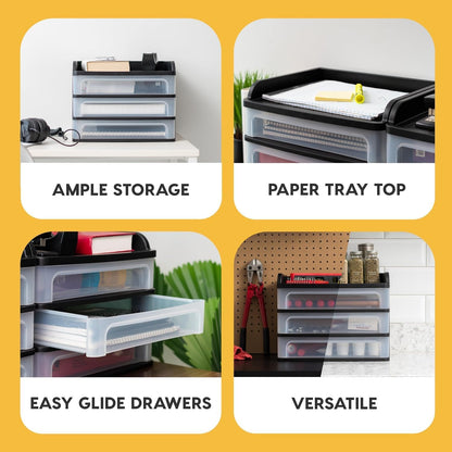 3-Drawer Medium Desktop Organizer with Paper Tray, Black