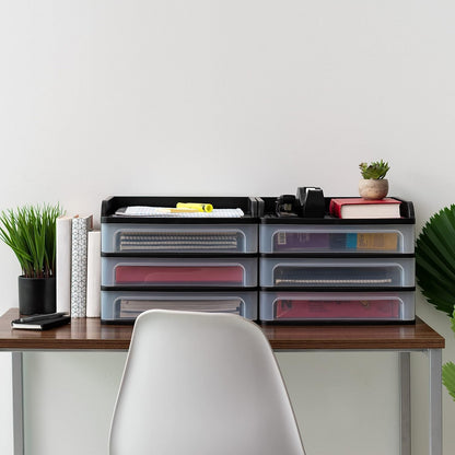 3-Drawer Medium Desktop Organizer with Paper Tray, Black
