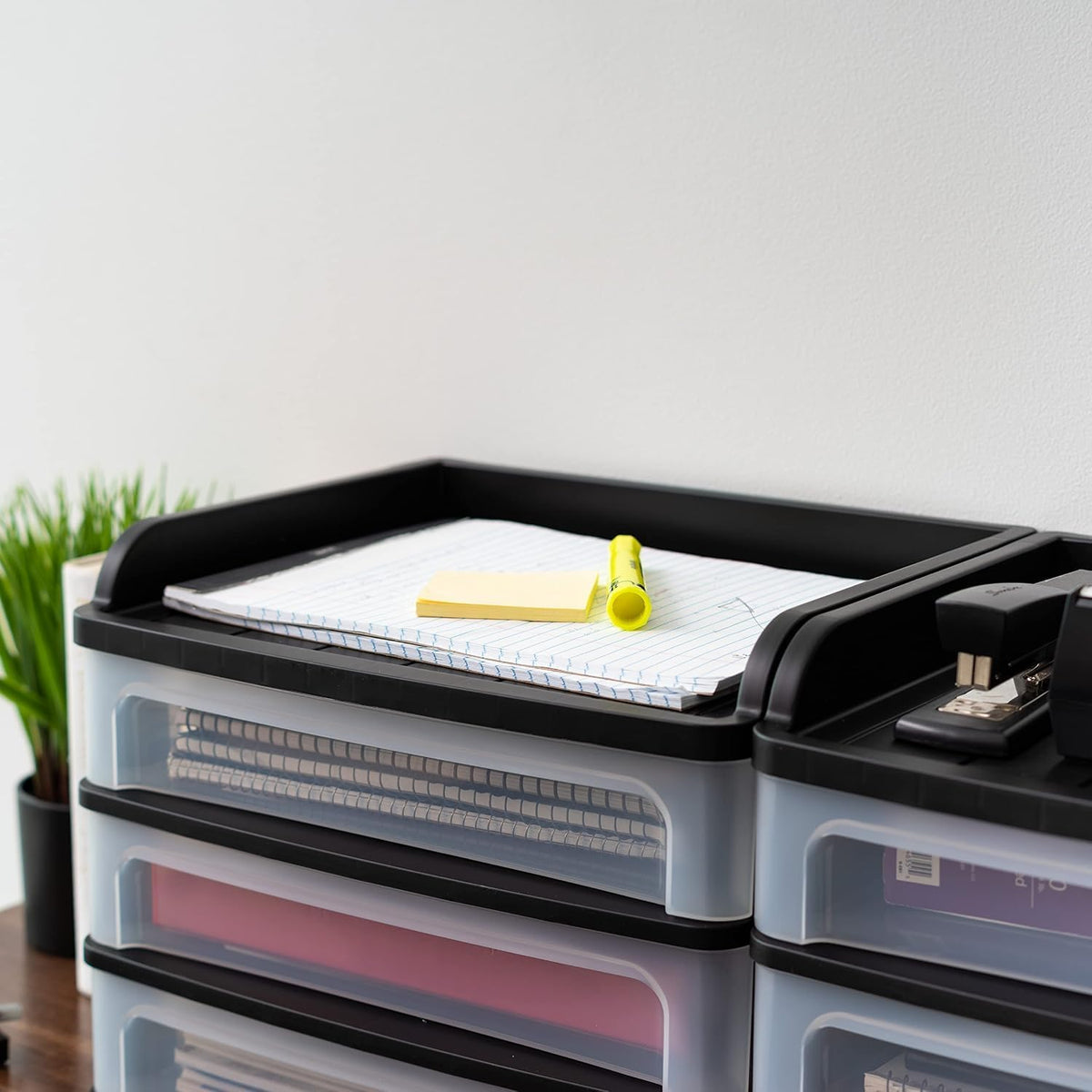 3-Drawer Medium Desktop Organizer with Paper Tray, Black