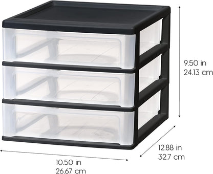 3-Drawer Medium Desktop Organizer with Paper Tray, Black