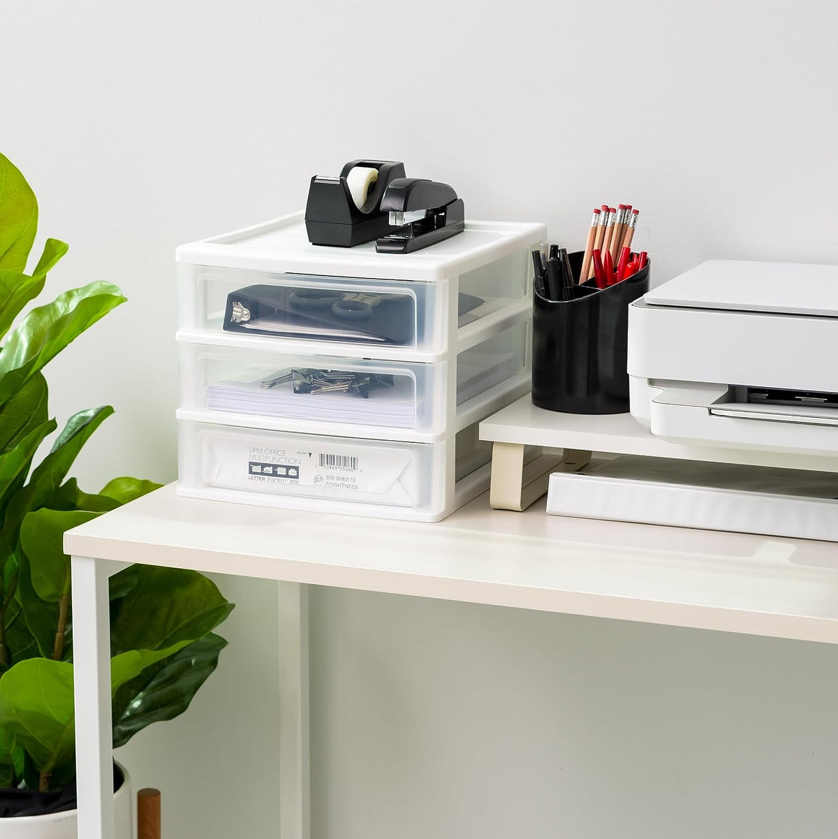 3-Drawer Medium Desktop Organizer with Paper Tray, Black