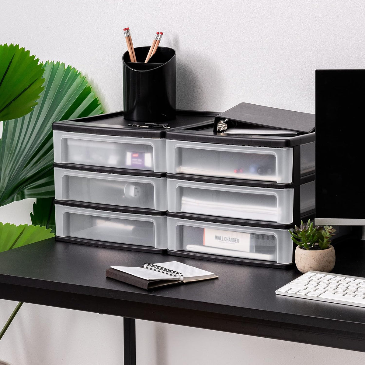 3-Drawer Medium Desktop Organizer with Paper Tray, Black