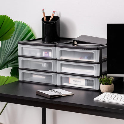 3-Drawer Medium Desktop Organizer with Paper Tray, Black
