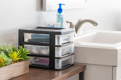 3-Drawer Medium Desktop Organizer with Paper Tray, Black
