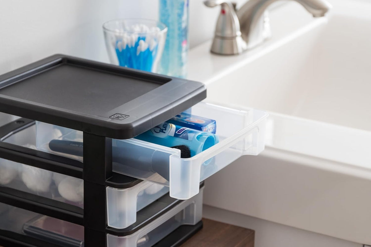 3-Drawer Medium Desktop Organizer with Paper Tray, Black