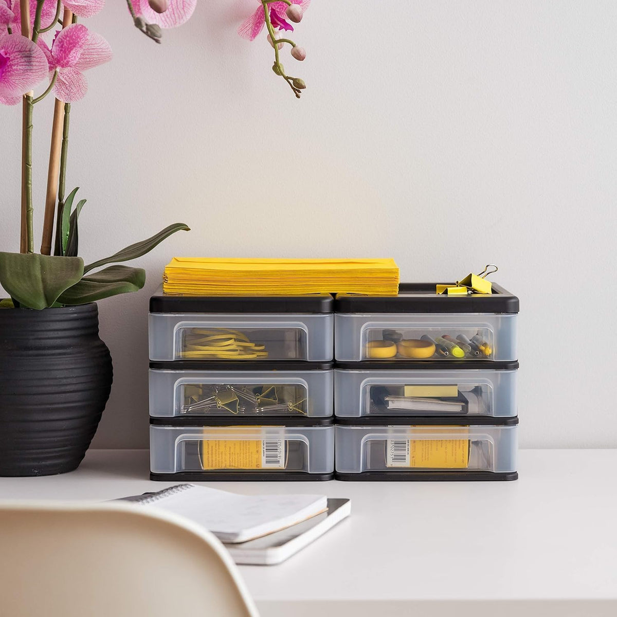 3-Drawer Medium Desktop Organizer with Paper Tray, Black