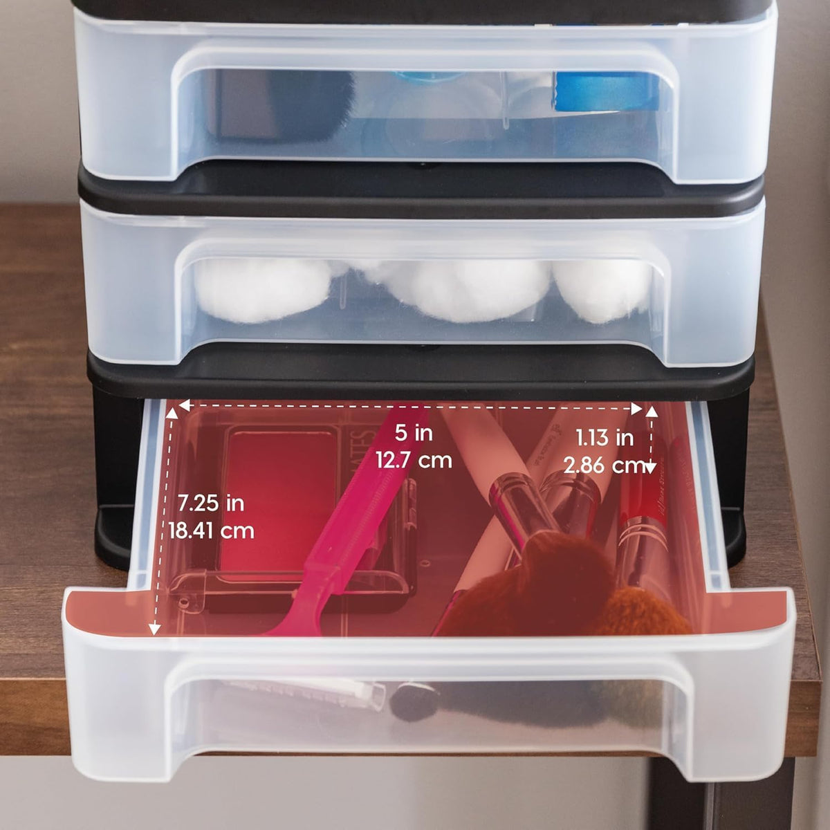 3-Drawer Medium Desktop Organizer with Paper Tray, Black