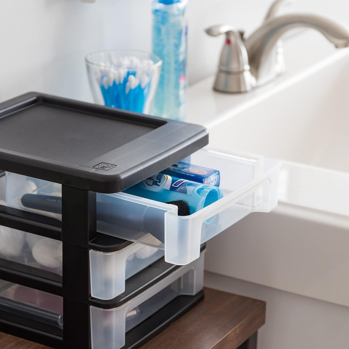 3-Drawer Medium Desktop Organizer with Paper Tray, Black