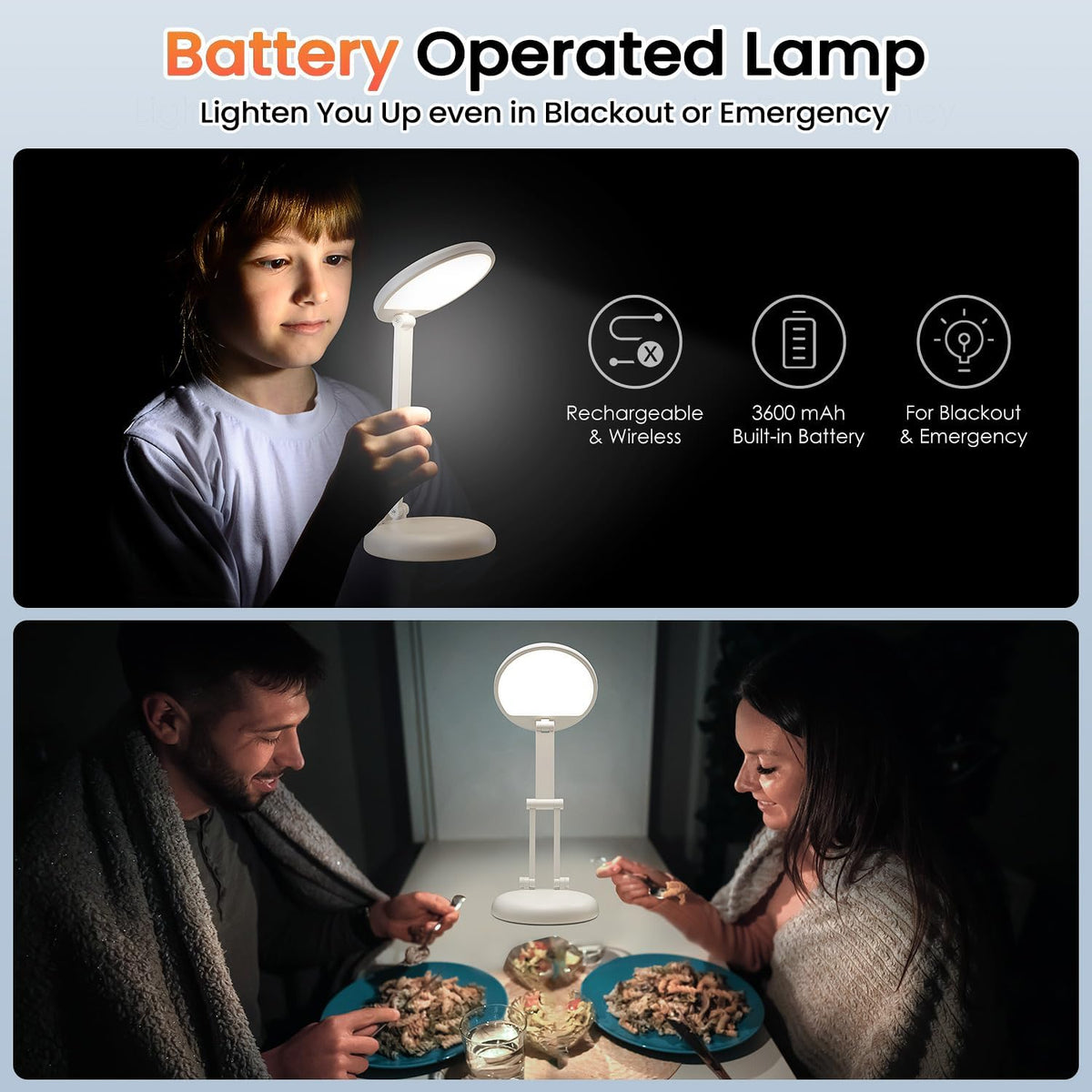 Rechargeable Table Lamp, 3600mAh Battery Operated Lamp Dorm Lamp