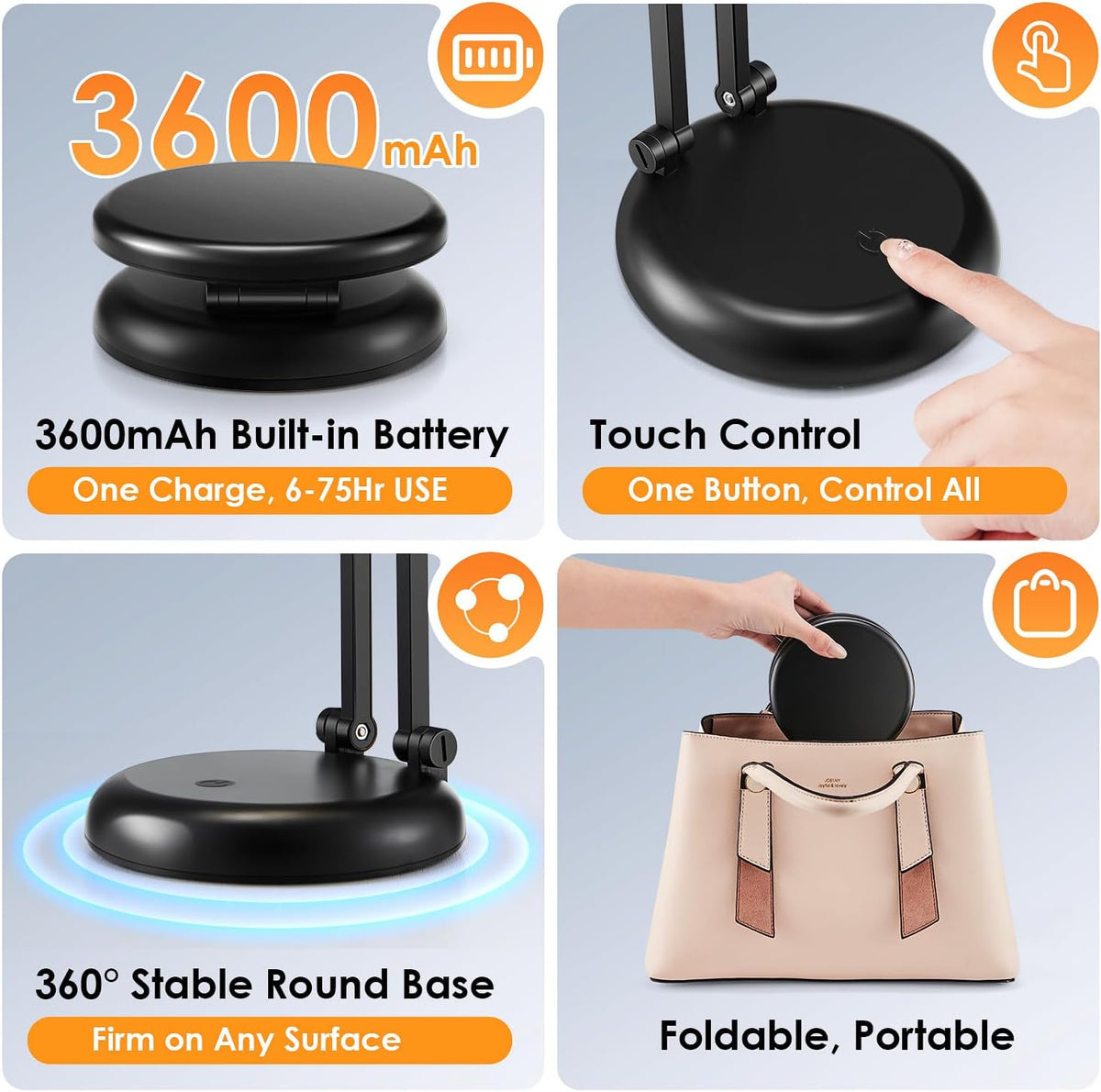 Rechargeable Table Lamp, 3600mAh Battery Operated Lamp Dorm Lamp