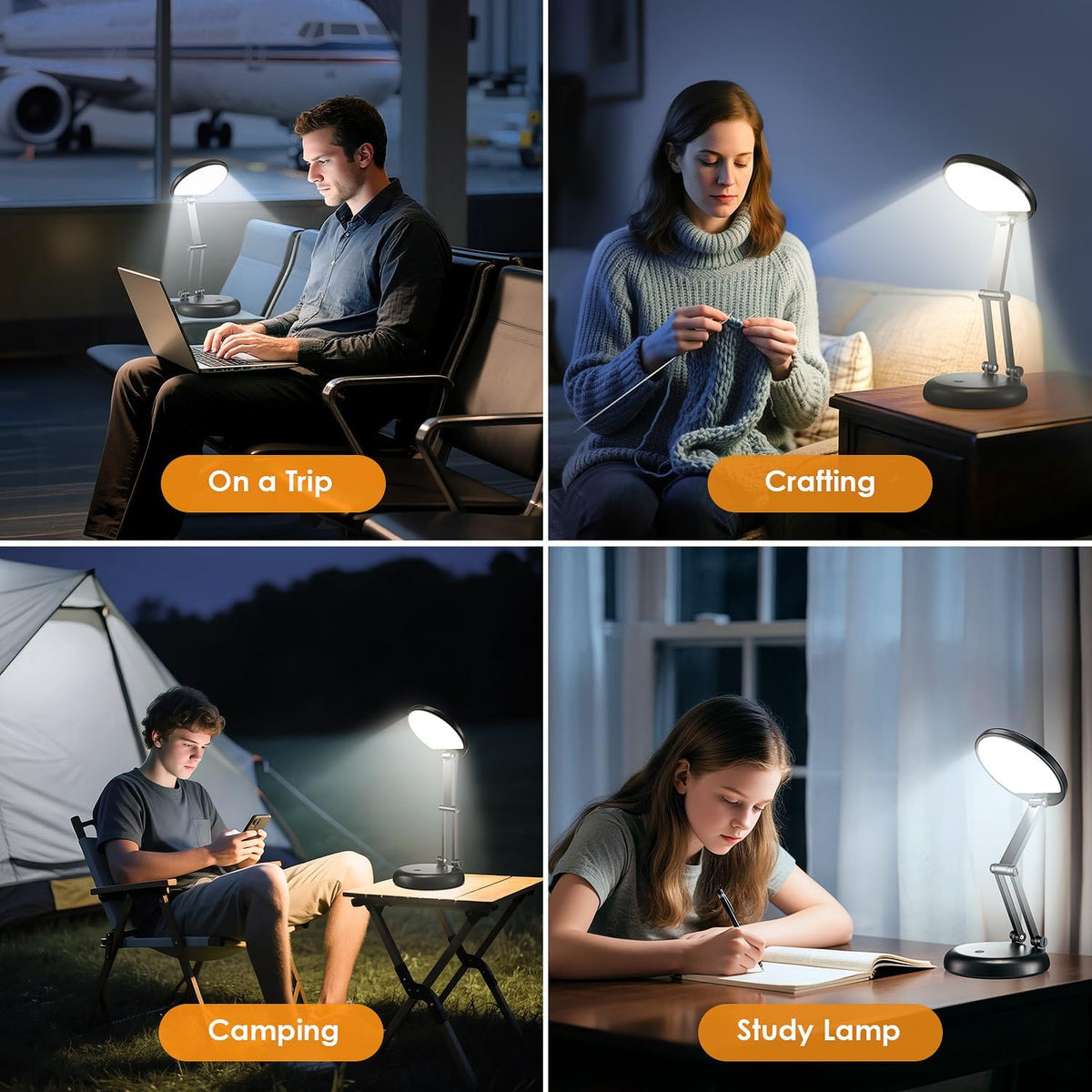 Rechargeable Table Lamp, 3600mAh Battery Operated Lamp Dorm Lamp