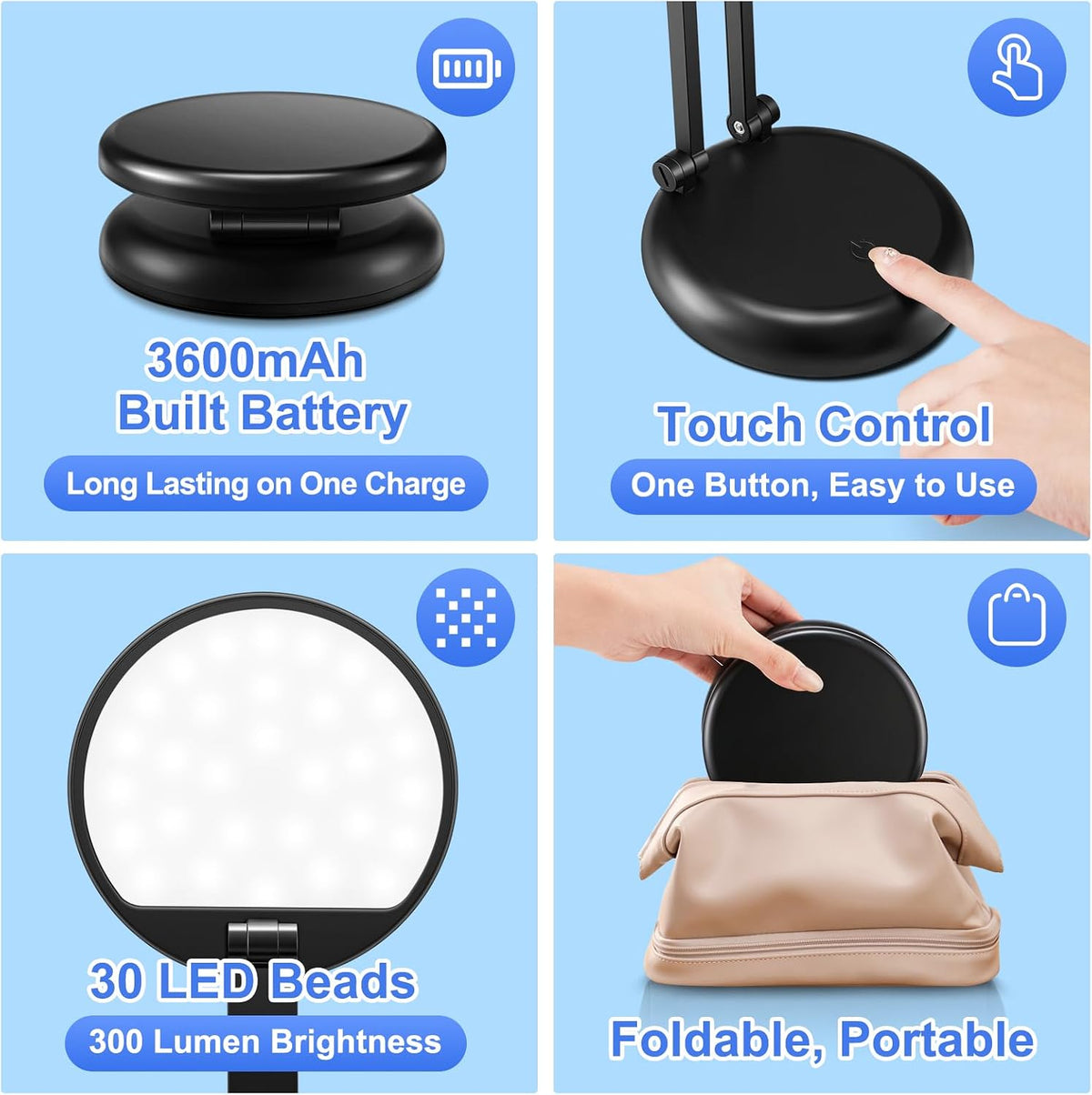 Rechargeable Table Lamp, 3600mAh Battery Operated Lamp Dorm Lamp