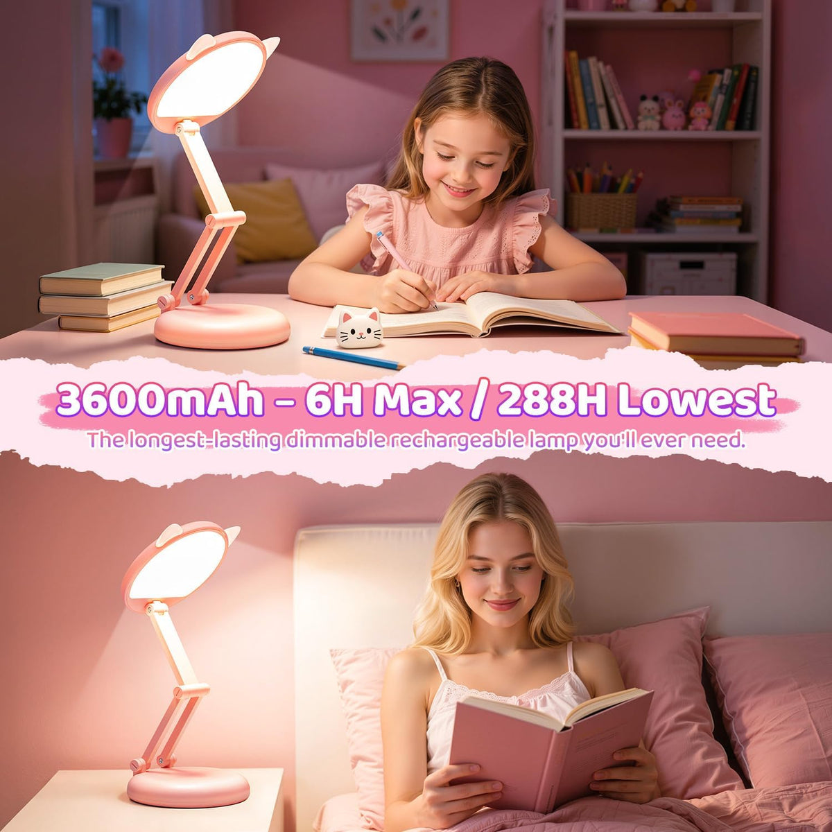 Rechargeable Table Lamp, 3600mAh Battery Operated Lamp Dorm Lamp