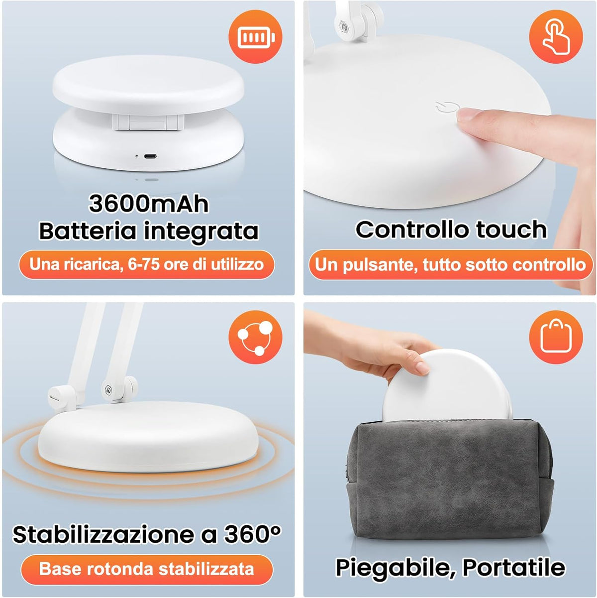 Rechargeable Table Lamp, 3600mAh Battery Operated Lamp Dorm Lamp
