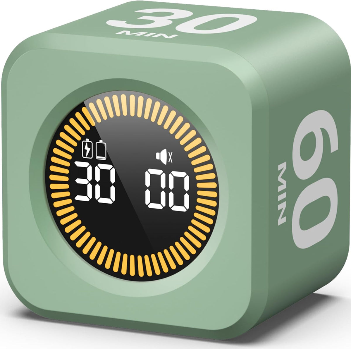Pomodoro Timer – Visual Cube with 5/10/30/60 Min Presets, LED Countdown Ring & Count Up Mode, Silent Flip Productivity Timer for Study, Classroom, Office, Cooking (Green 5-10-30-60 min)