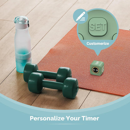 Pomodoro Timer – Visual Cube with 5/10/30/60 Min Presets, LED Countdown Ring & Count Up Mode, Silent Flip Productivity Timer for Study, Classroom, Office, Cooking (Green 5-10-30-60 min)
