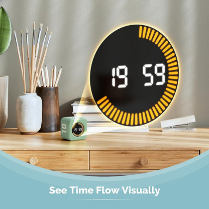 Pomodoro Timer – Visual Cube with 5/10/30/60 Min Presets, LED Countdown Ring & Count Up Mode, Silent Flip Productivity Timer for Study, Classroom, Office, Cooking (Green 5-10-30-60 min)