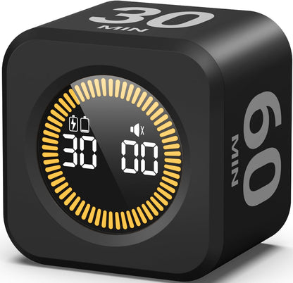 Pomodoro Timer – Visual Cube with 5/10/30/60 Min Presets, LED Countdown Ring & Count Up Mode, Silent Flip Productivity Timer for Study, Classroom, Office, Cooking (Green 5-10-30-60 min)