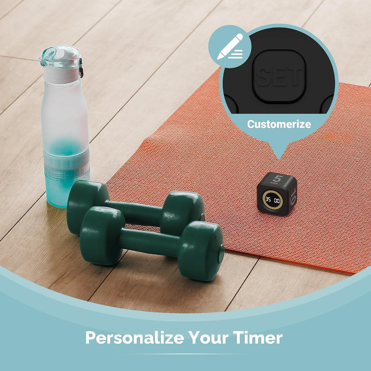 Pomodoro Timer – Visual Cube with 5/10/30/60 Min Presets, LED Countdown Ring & Count Up Mode, Silent Flip Productivity Timer for Study, Classroom, Office, Cooking (Green 5-10-30-60 min)
