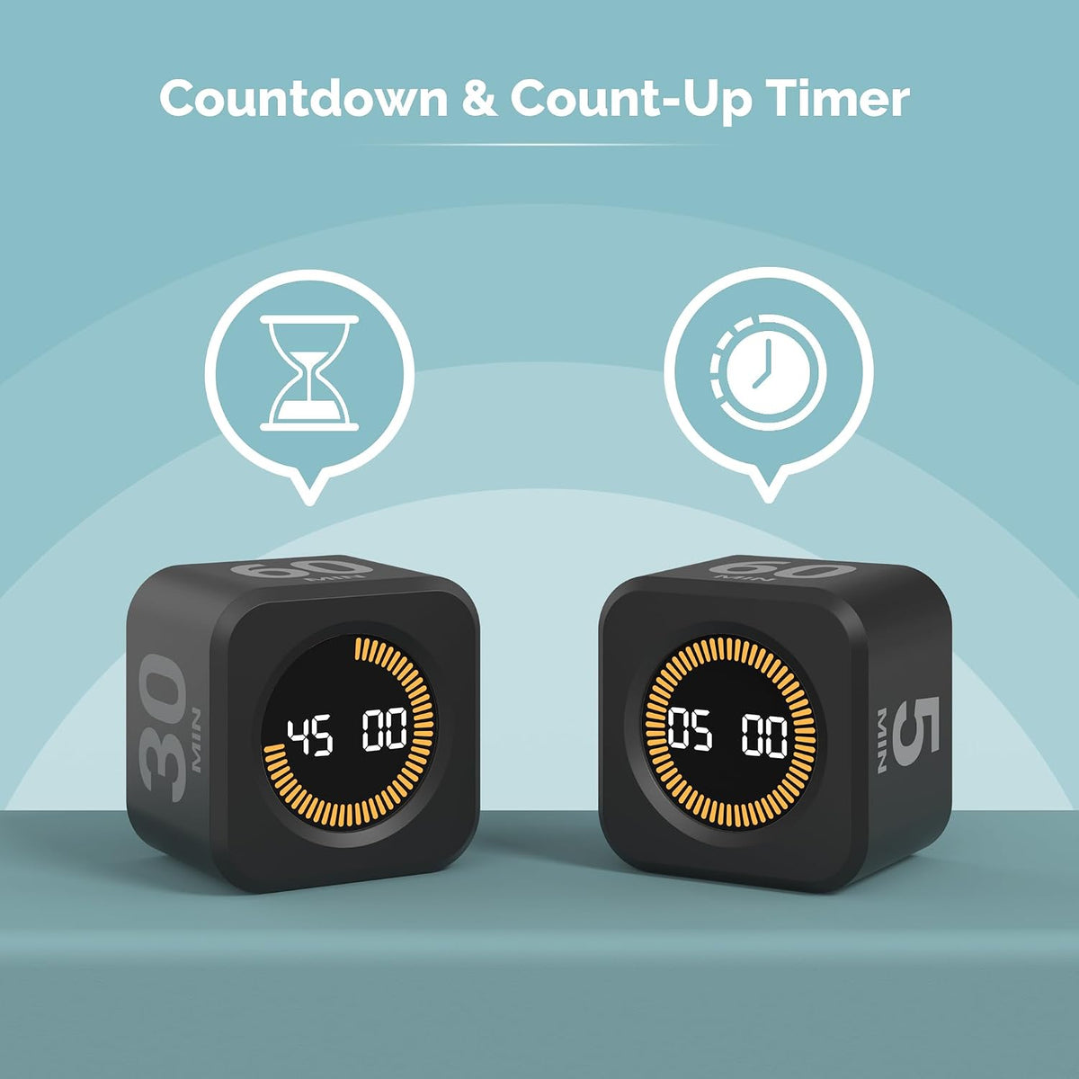 Pomodoro Timer – Visual Cube with 5/10/30/60 Min Presets, LED Countdown Ring & Count Up Mode, Silent Flip Productivity Timer for Study, Classroom, Office, Cooking (Green 5-10-30-60 min)