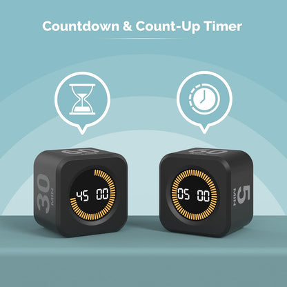 Pomodoro Timer – Visual Cube with 5/10/30/60 Min Presets, LED Countdown Ring & Count Up Mode, Silent Flip Productivity Timer for Study, Classroom, Office, Cooking (Green 5-10-30-60 min)