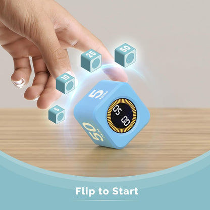 Pomodoro Timer – Visual Cube with 5/10/30/60 Min Presets, LED Countdown Ring & Count Up Mode, Silent Flip Productivity Timer for Study, Classroom, Office, Cooking (Green 5-10-30-60 min)