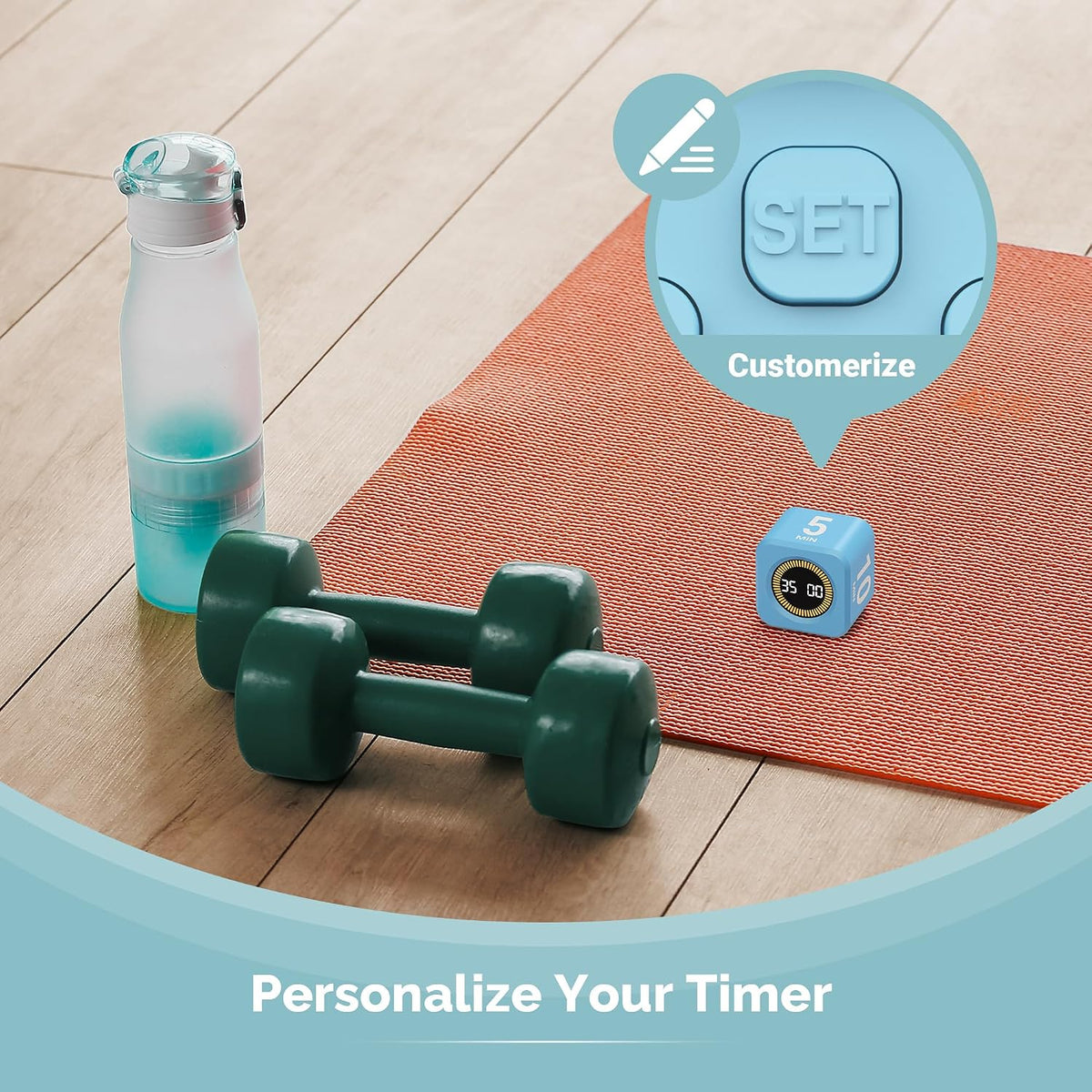 Pomodoro Timer – Visual Cube with 5/10/30/60 Min Presets, LED Countdown Ring & Count Up Mode, Silent Flip Productivity Timer for Study, Classroom, Office, Cooking (Green 5-10-30-60 min)