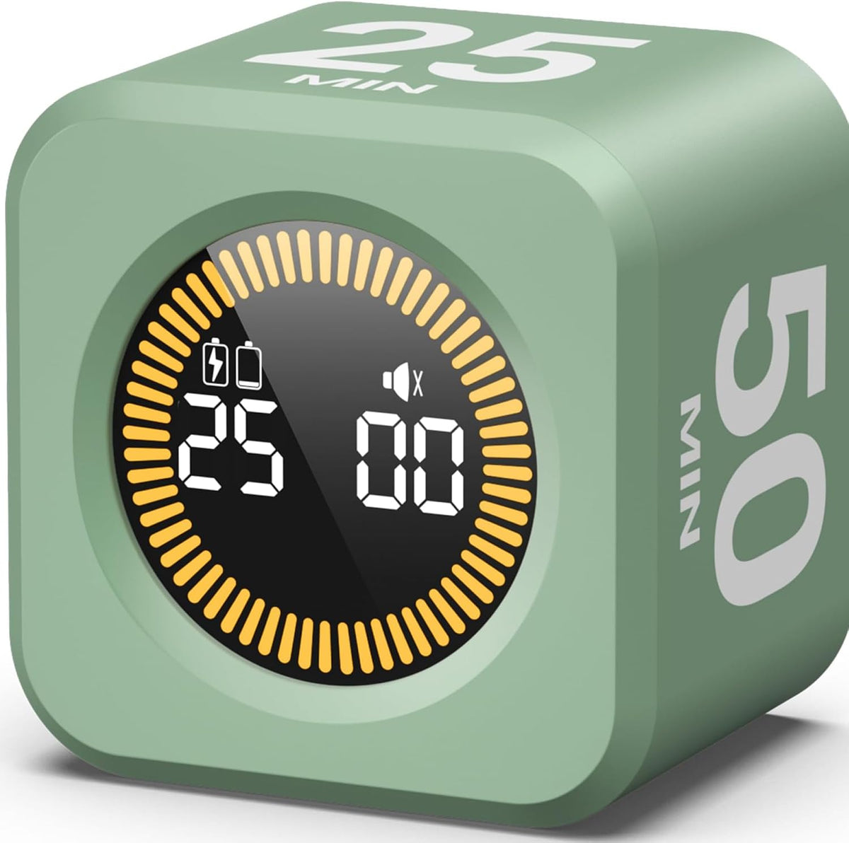 Pomodoro Timer – Visual Cube with 5/10/30/60 Min Presets, LED Countdown Ring & Count Up Mode, Silent Flip Productivity Timer for Study, Classroom, Office, Cooking (Green 5-10-30-60 min)