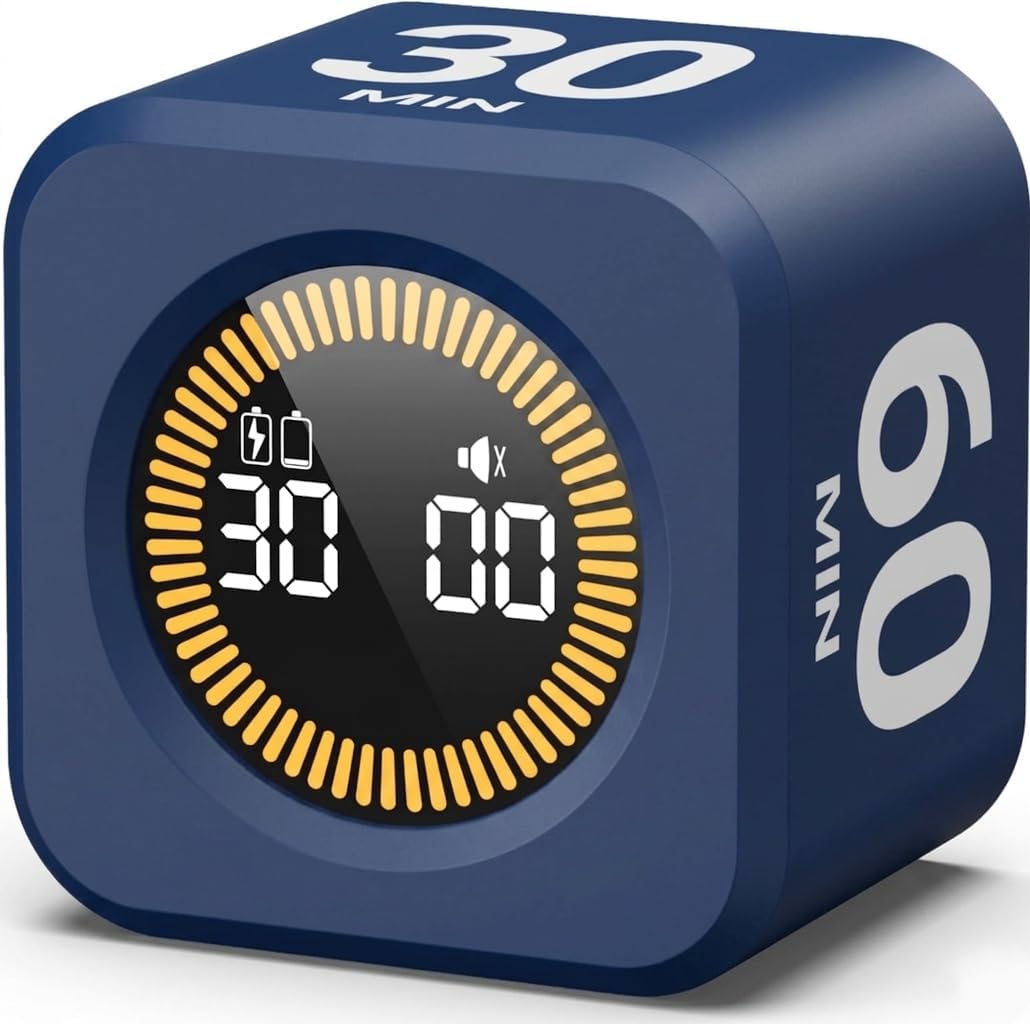 Pomodoro Timer – Visual Cube with 5/10/30/60 Min Presets, LED Countdown Ring & Count Up Mode, Silent Flip Productivity Timer for Study, Classroom, Office, Cooking (Green 5-10-30-60 min)