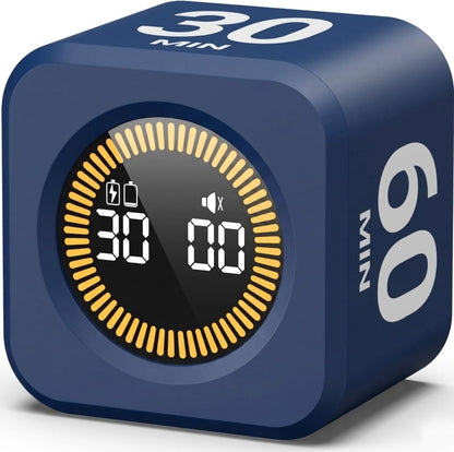 Pomodoro Timer – Visual Cube with 5/10/30/60 Min Presets, LED Countdown Ring & Count Up Mode, Silent Flip Productivity Timer for Study, Classroom, Office, Cooking (Green 5-10-30-60 min)