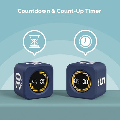 Pomodoro Timer – Visual Cube with 5/10/30/60 Min Presets, LED Countdown Ring & Count Up Mode, Silent Flip Productivity Timer for Study, Classroom, Office, Cooking (Green 5-10-30-60 min)