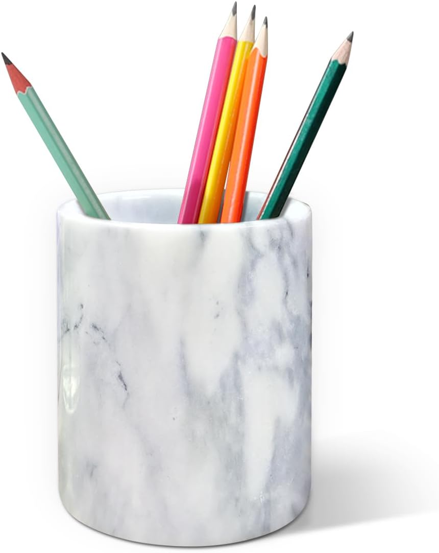 Marble Pencil Pen Holder for Desk,Makeup Brush Holder, Stand for Desk Marble Pattern Pencil Cup for Kids Durable Organizer Ideal Gift for Home, Office(gray).