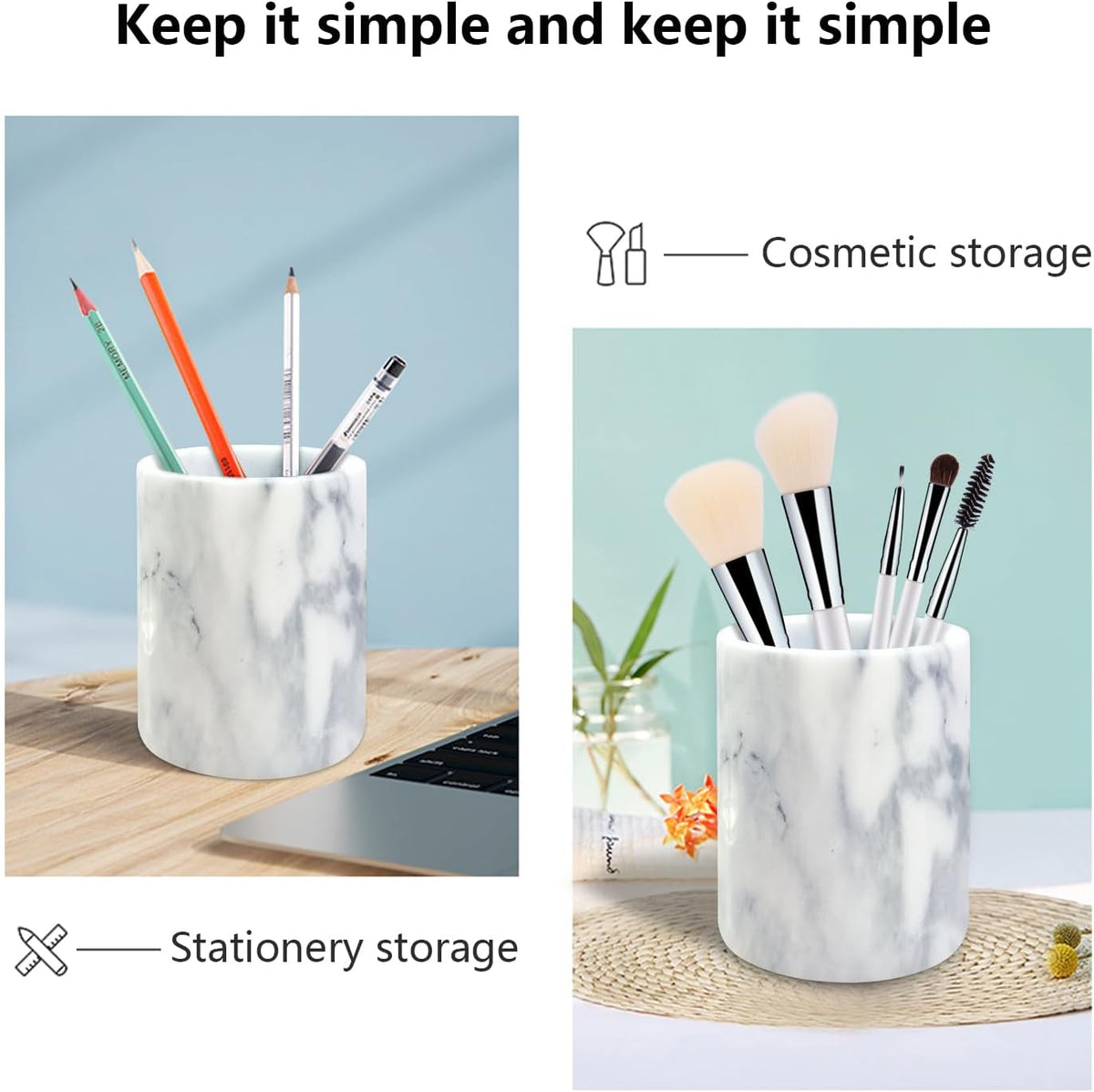 Marble Pencil Pen Holder for Desk,Makeup Brush Holder, Stand for Desk Marble Pattern Pencil Cup for Kids Durable Organizer Ideal Gift for Home, Office(gray).