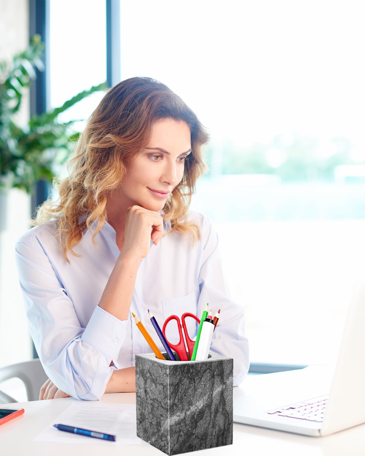Marble Pencil Pen Holder for Desk,Makeup Brush Holder, Stand for Desk Marble Pattern Pencil Cup for Kids Durable Organizer Ideal Gift for Home, Office(gray).
