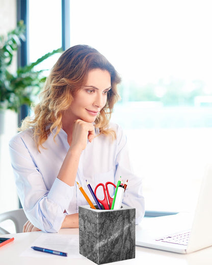 Marble Pencil Pen Holder for Desk,Makeup Brush Holder, Stand for Desk Marble Pattern Pencil Cup for Kids Durable Organizer Ideal Gift for Home, Office(gray).
