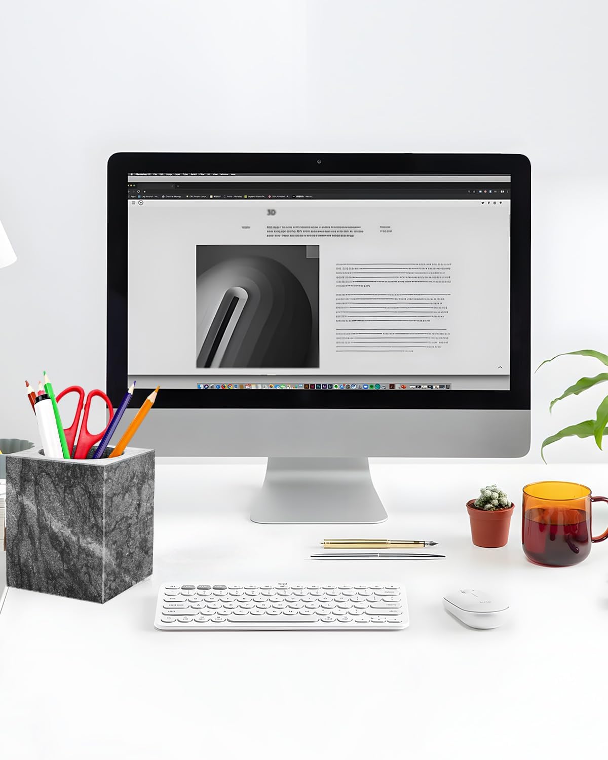Marble Pencil Pen Holder for Desk,Makeup Brush Holder, Stand for Desk Marble Pattern Pencil Cup for Kids Durable Organizer Ideal Gift for Home, Office(gray).