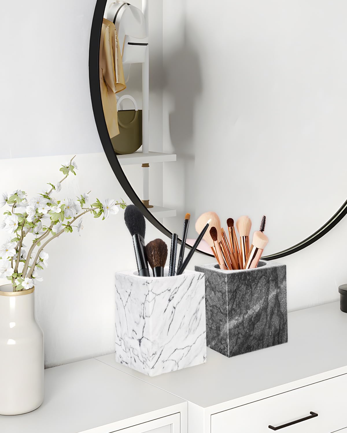 Marble Pencil Pen Holder for Desk,Makeup Brush Holder, Stand for Desk Marble Pattern Pencil Cup for Kids Durable Organizer Ideal Gift for Home, Office(gray).